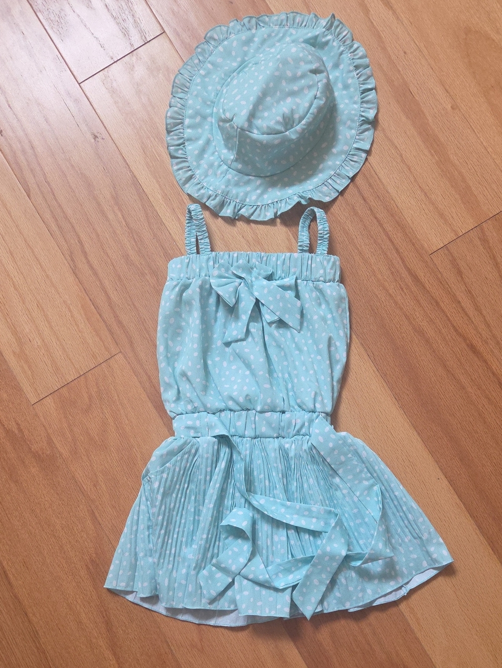Light Green Polka Dot Girls Romper with Matching Hat